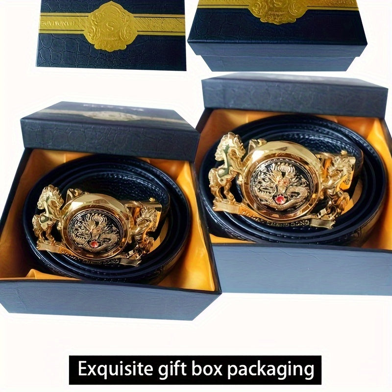Ceinture En Cuir Véritable de Vachette, Ceinture À Boucle Automatique En Alliage Pour Hommes, Coffret Cadeau