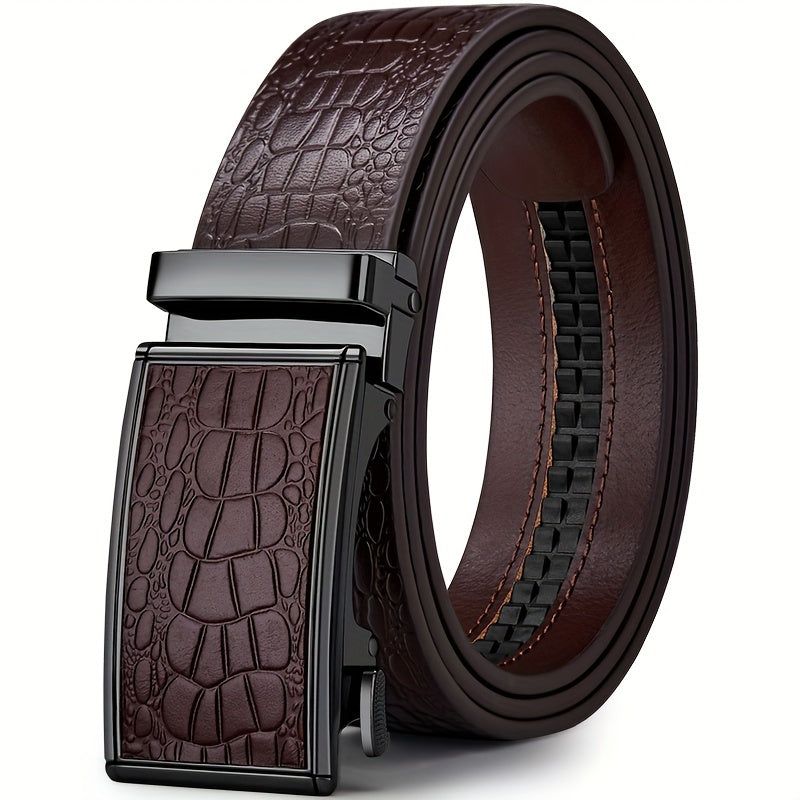 Ceinture en Cuir Véritable pour Homme WilliamPOLO avec Boucle Automatique, Ceinture Noire Ajustable pour Tenue Décontractée d'Affaires