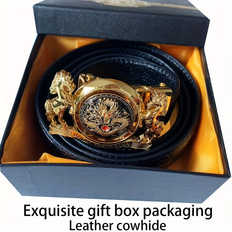 Ceinture En Cuir Véritable de Vachette, Ceinture À Boucle Automatique En Alliage Pour Hommes, Coffret Cadeau