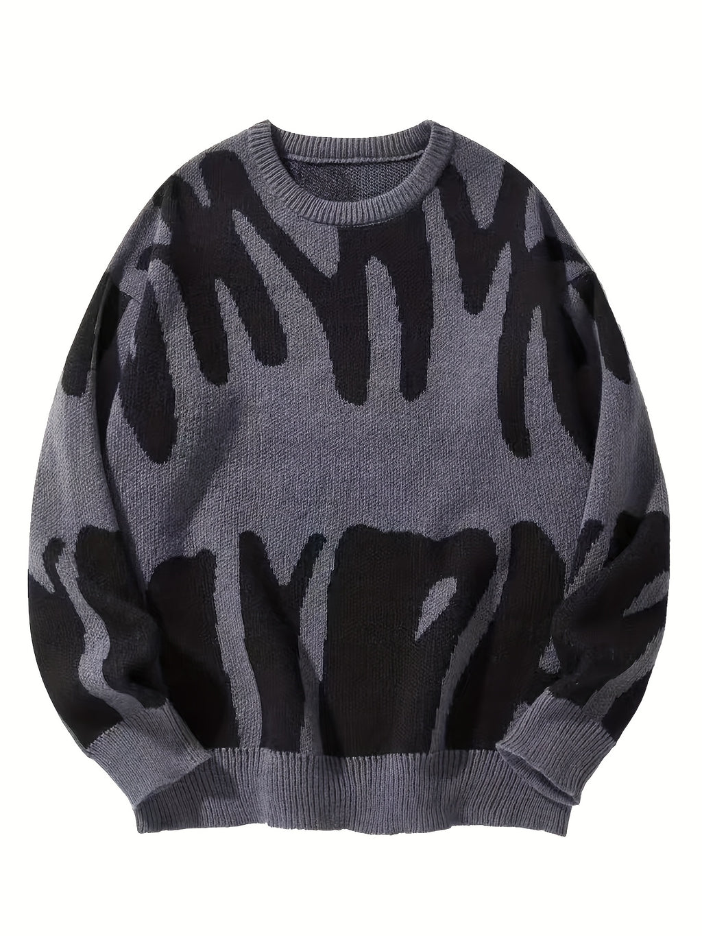 Pull décontracté à col rond pour homme, motif géométrique en tricot, 100 % polyester, légèrement extensible, coupe standard pour l'automne\u002Fhiver, épais