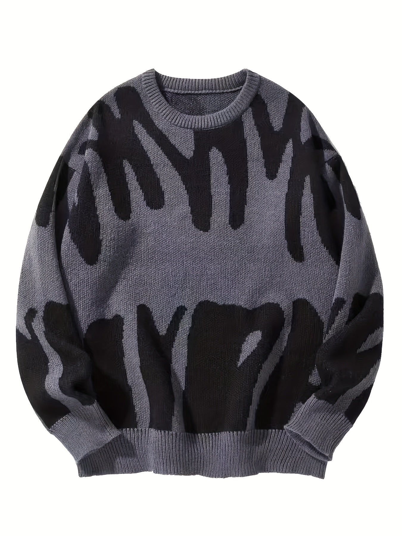 Pull décontracté à col rond pour homme, motif géométrique en tricot, 100 % polyester, légèrement extensible, coupe standard pour l'automne\u002Fhiver, épais