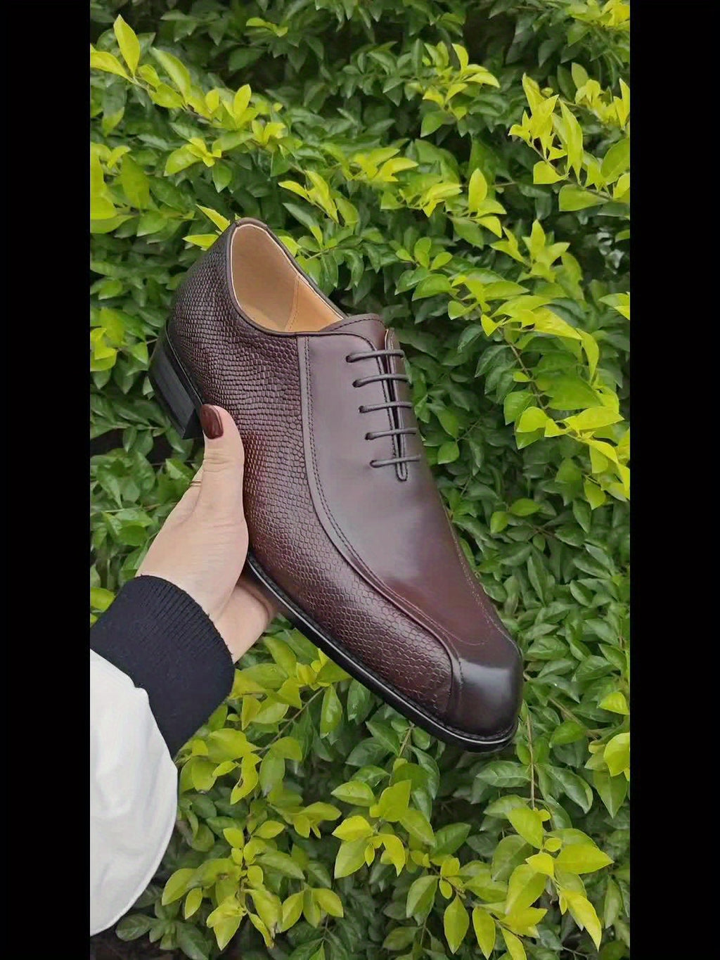 Men's Solid Colour Top Grain Cow Leather Upper Plain Toe Oxford Shoes, Comfy Non Slip Lace Up Rubber Sole Dress Shoes