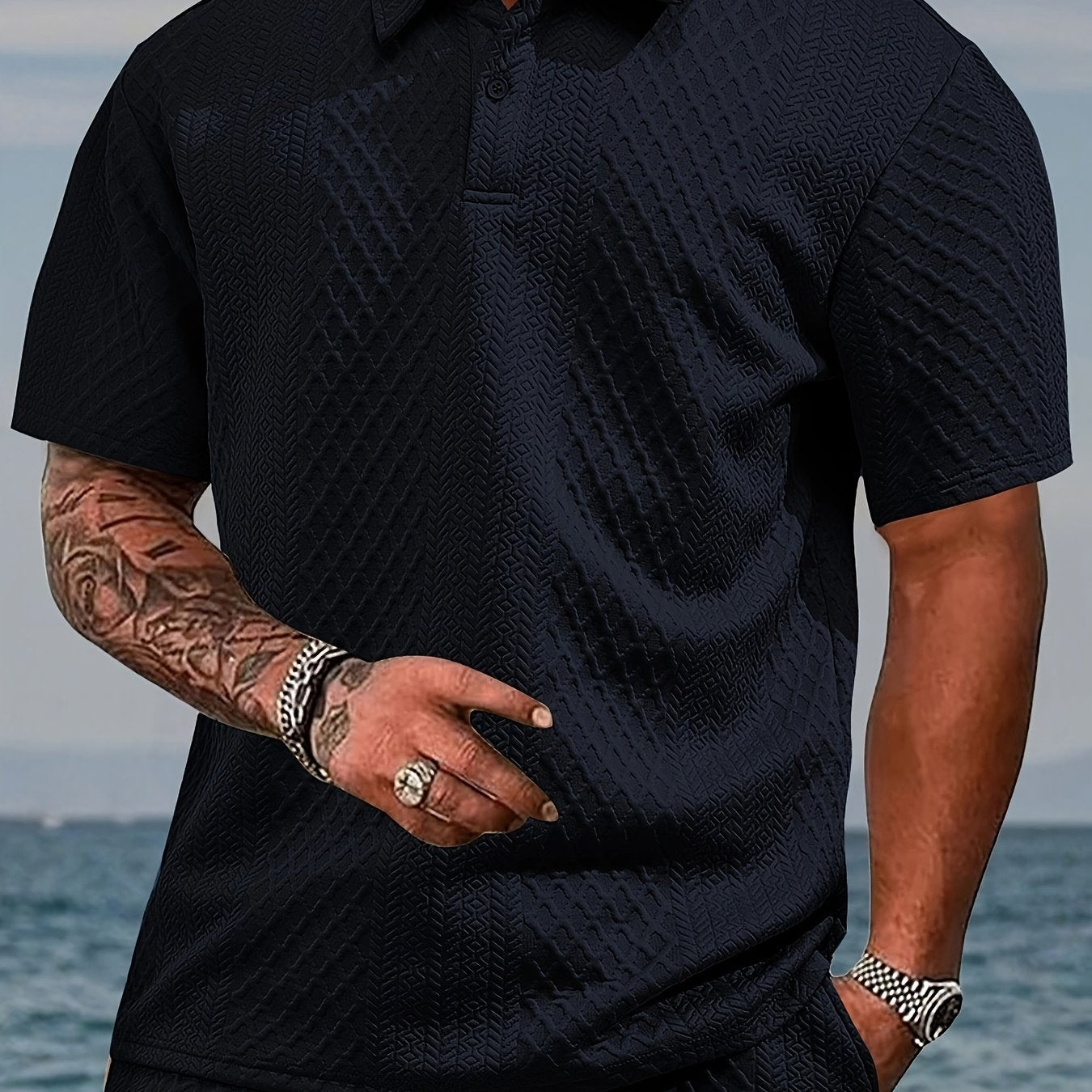 Men'S New Trendy Polo Shirt, Outdoor Casual Sports Button-Up, Striped Collared Top.