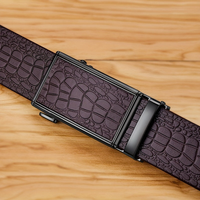 Ceinture en Cuir Véritable pour Homme WilliamPOLO avec Boucle Automatique, Ceinture Noire Ajustable pour Tenue Décontractée d'Affaires