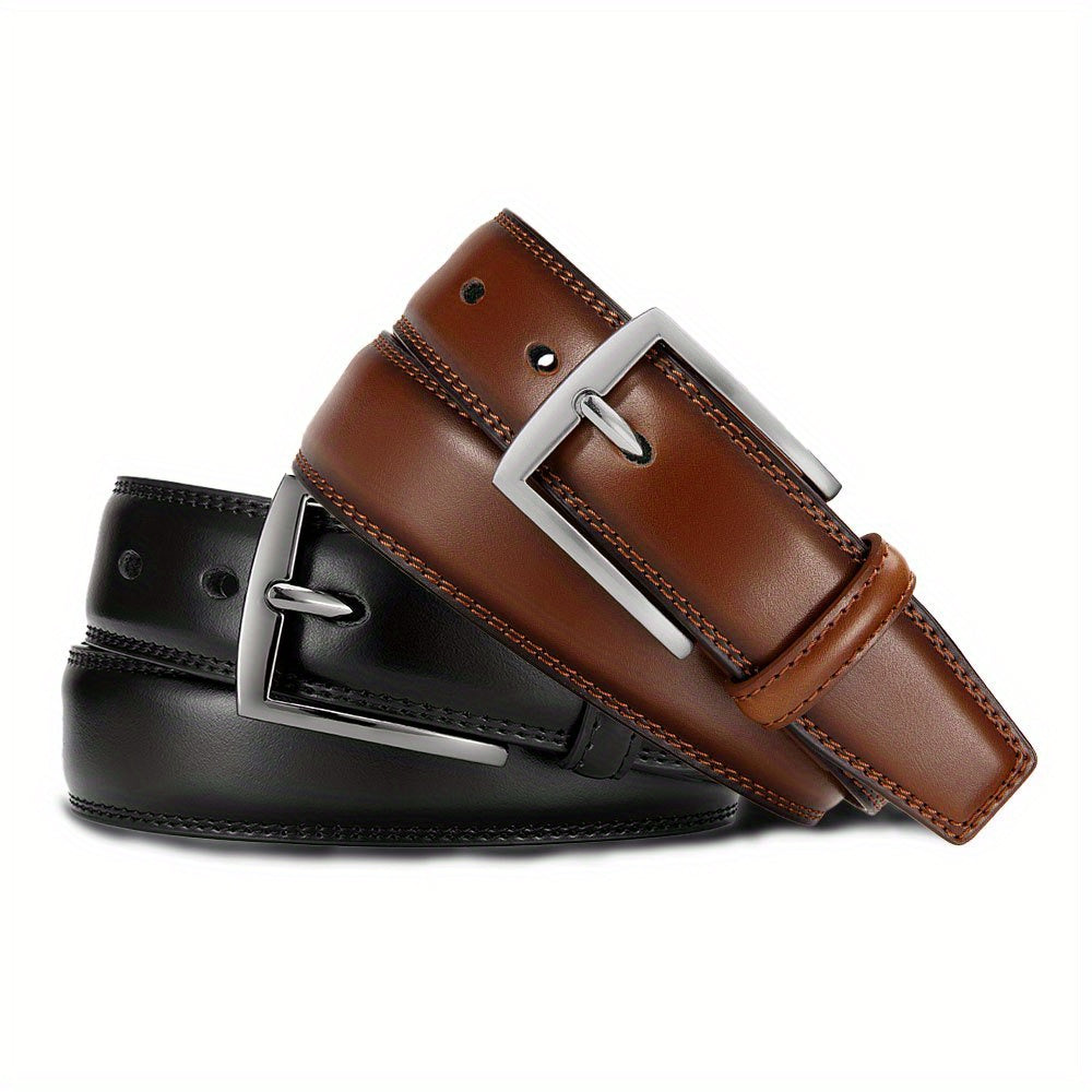 YOORAN Lot de 2 ceintures en cuir véritable pour homme avec boucles en alliage - Accessoire de mode décontracté en cuir de vache de deuxième couche pour le travail et les loisirs - Cadeau idéal pour la Saint-Valentin et la fête des pères