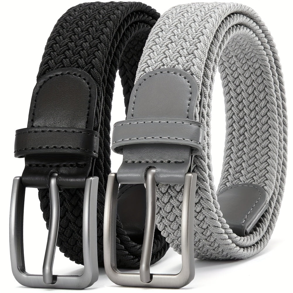 Ceinture Tressée Élastique pour Hommes 2pcs – Ceinture en Tissu Décontracté, 1 3\u002F8\