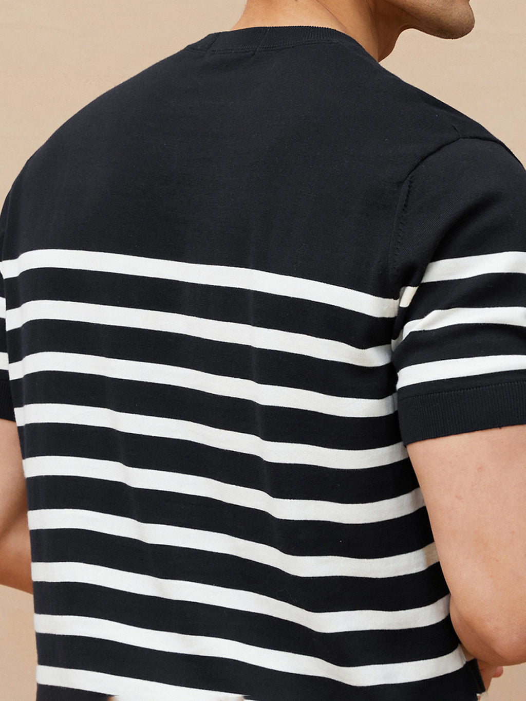 Pull Rétro à Rayures pour Homme - Noir et Blanc, Col Rond Coupe Standard, Confort Moyen Élasticité, Lavage à la Main Uniquement, Vêtement de Style Nautique, Texture Douce