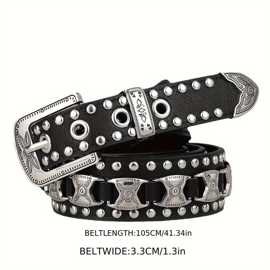 Ceinture Unisexe à Boucle Métallique Cloutée de Mode Punk - Style Audacieux et Polyvalent pour la Vie Quotidienne