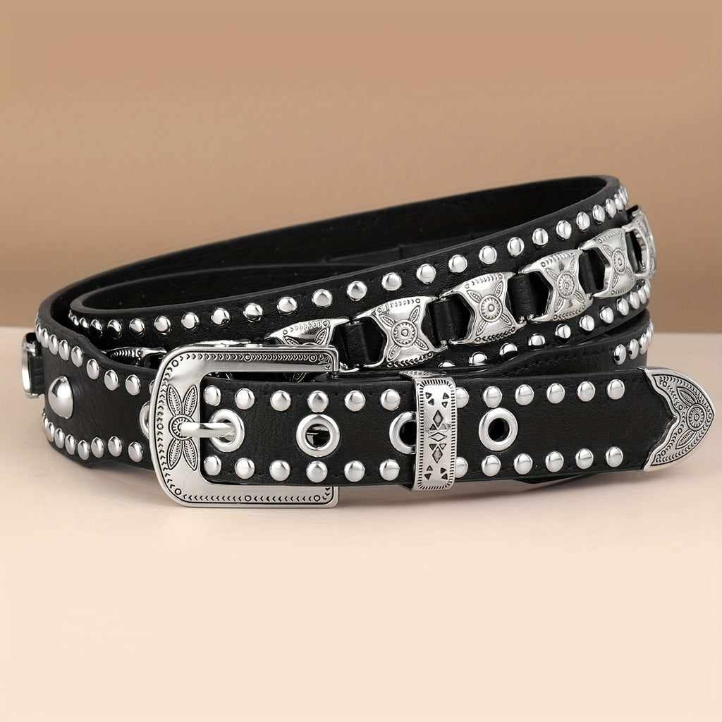 Ceinture Unisexe à Boucle Métallique Cloutée de Mode Punk - Style Audacieux et Polyvalent pour la Vie Quotidienne