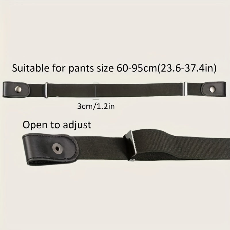 2pcs Ceinture en cuir PU élastique pour hommes sans boucle - Ceinture invisible, réglable et confortable en PU pour jeans et pantalons avec fermoir rond