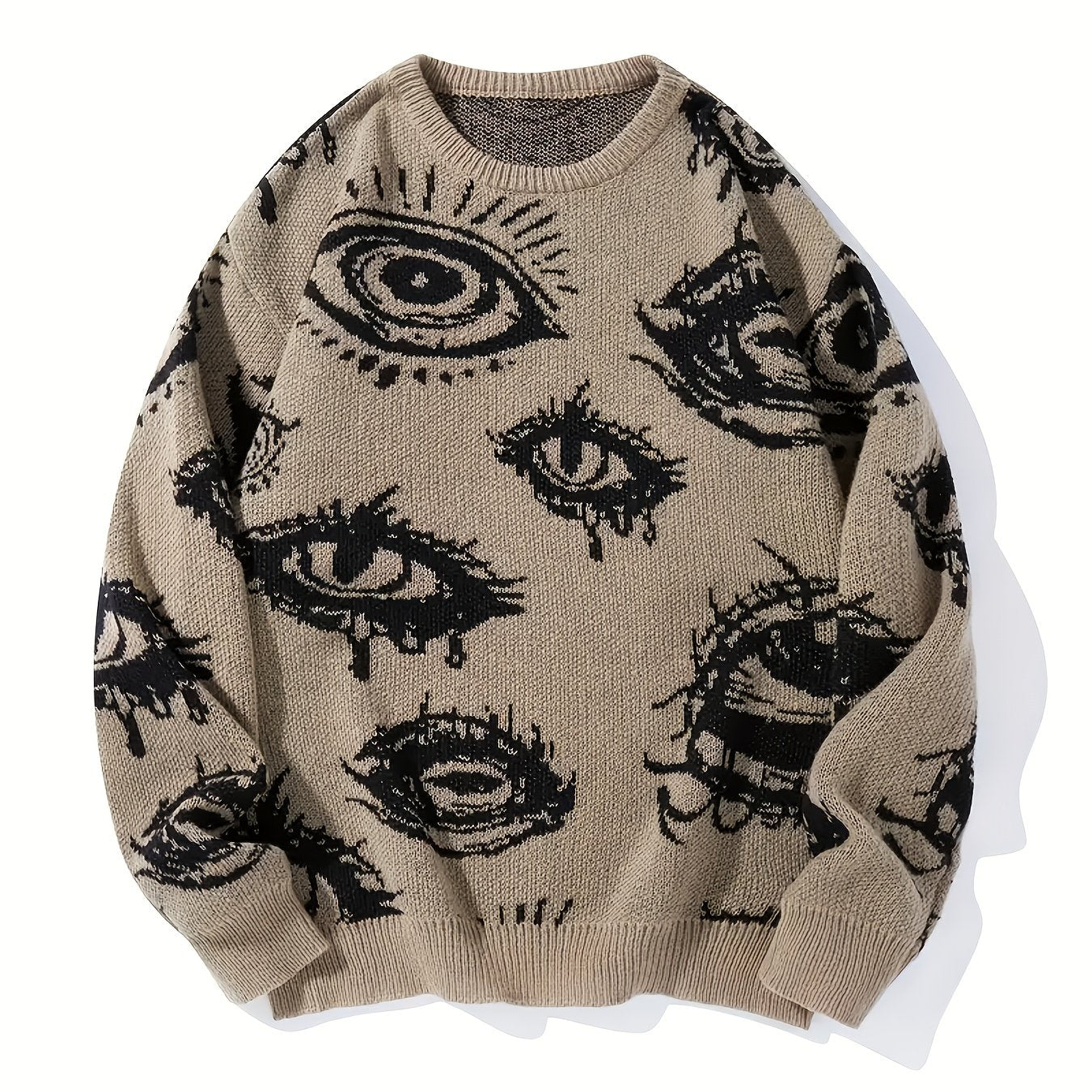 Pull Vintage Œil du Diable à Contraste de Couleurs - Pull Unisexe Col Rond en Tricot Mi-Extensible pour Hommes & Femmes, Vêtements Décontractés Printemps\u002FAutomne, Confortable, Grande Taille