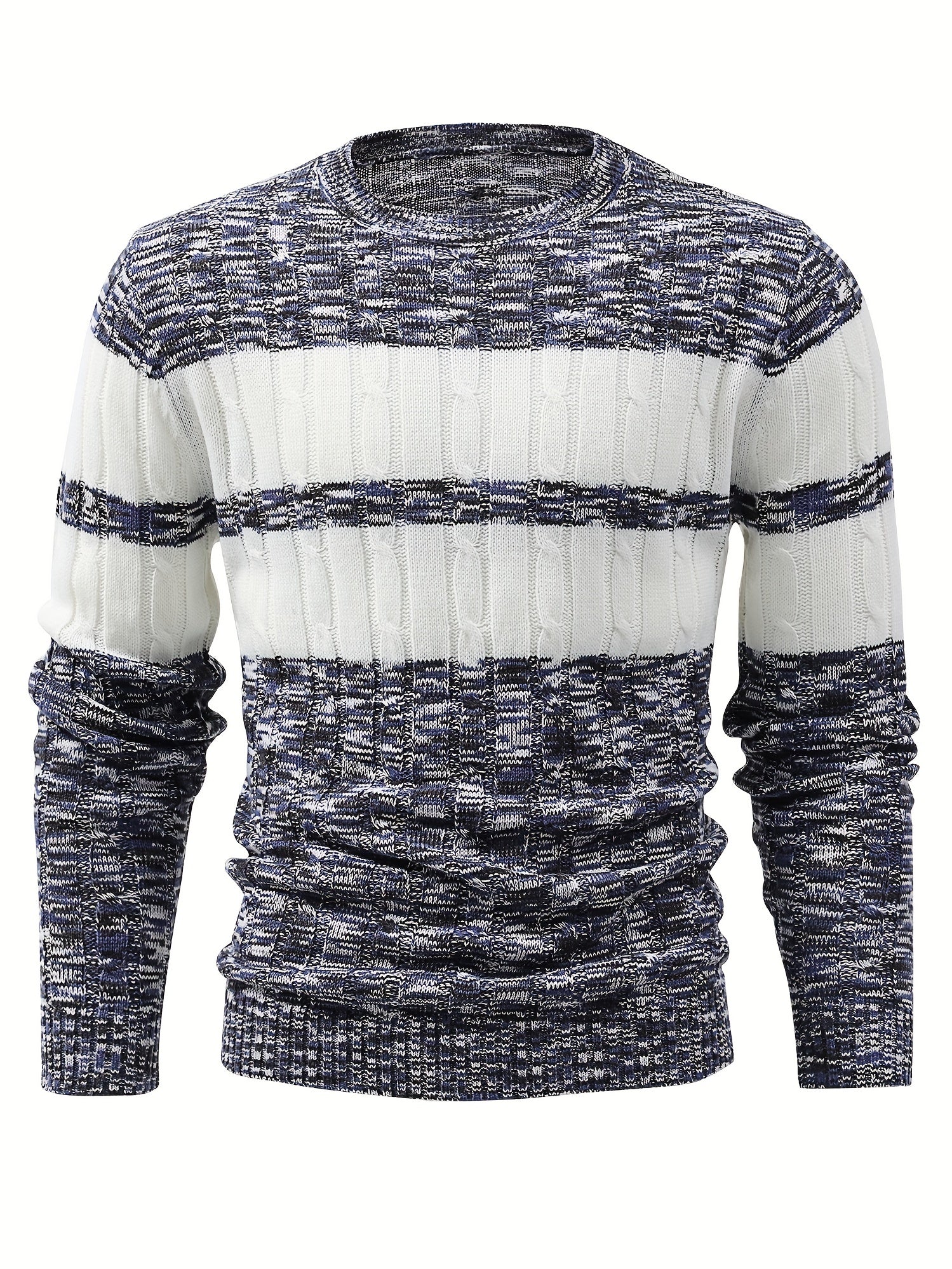 Pull Tricoté À Blocs De Couleurs All Match, Pull Décontracté Chaud À Col Rond, Mi-extensible, Pour Hommes, Pour L'automne Et L'hiver