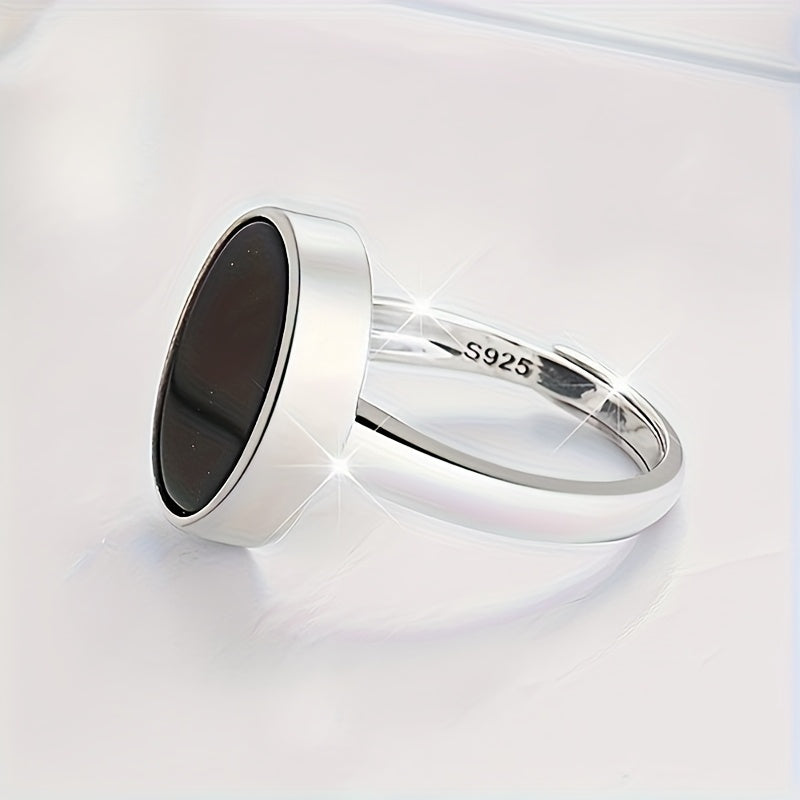 925 Silver, Men's fashionable wide face ring, simple round ring with adjustable opening ring, suitable for party activities, suitable for daily wear and various occasions, the best gift for lovers on Valentine's Day
