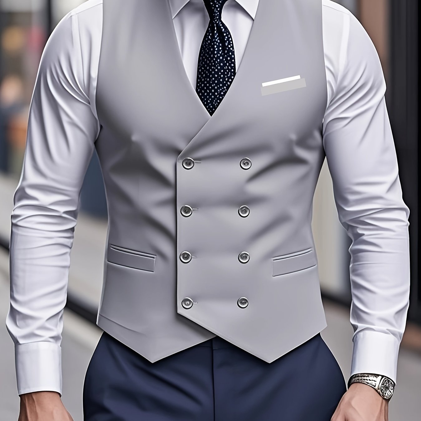 Gilet Sans Manches à Double Boutonnage pour Homme - Noir, Col en V, Léger et Élégant pour Affaires ou Occasions Formelles