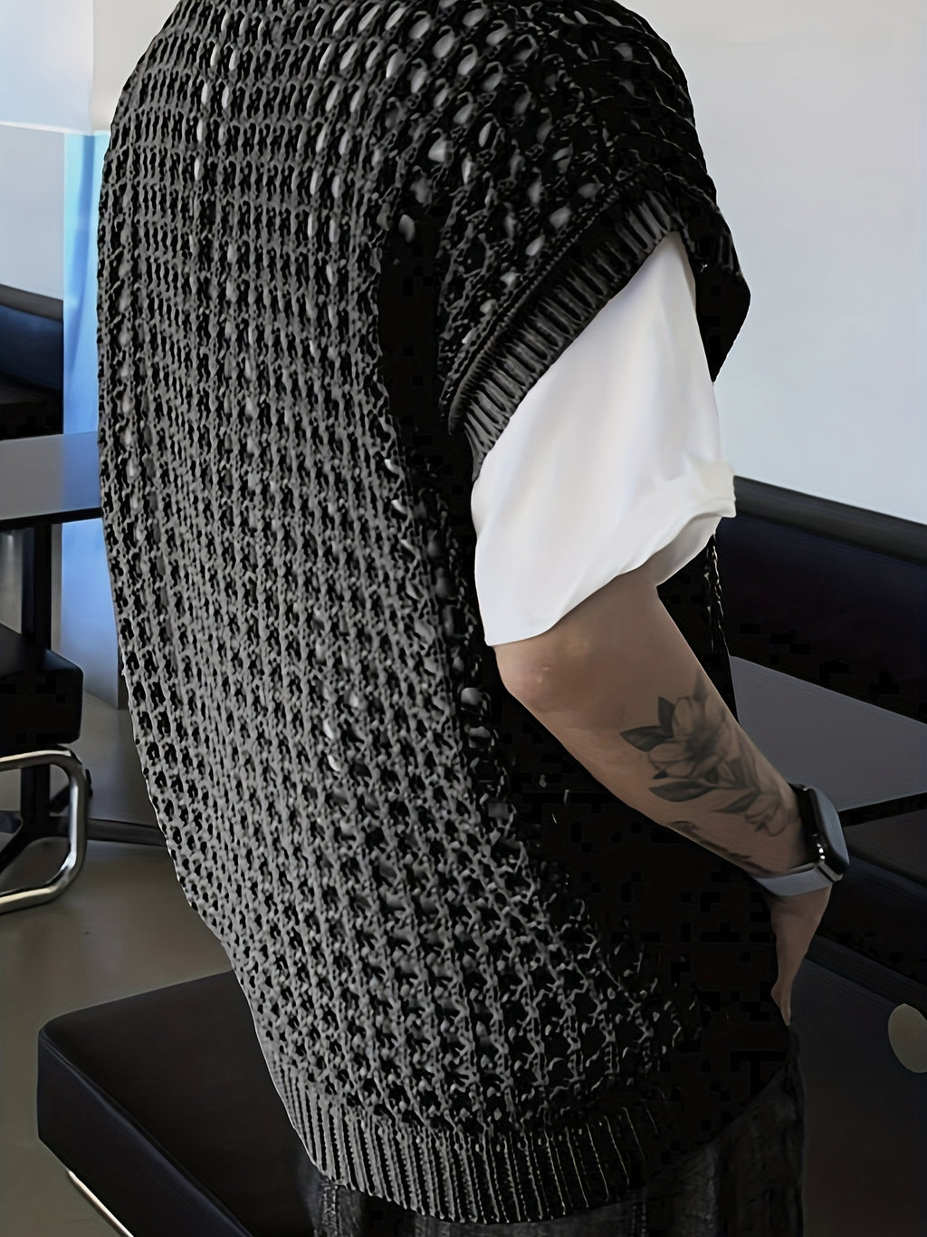 Débardeur homme en viscose ajourée, col rond sans manches - Couleur unie pour look décontracté, extérieur et streetwear - Printemps\u002FÉté\u002FAutomne