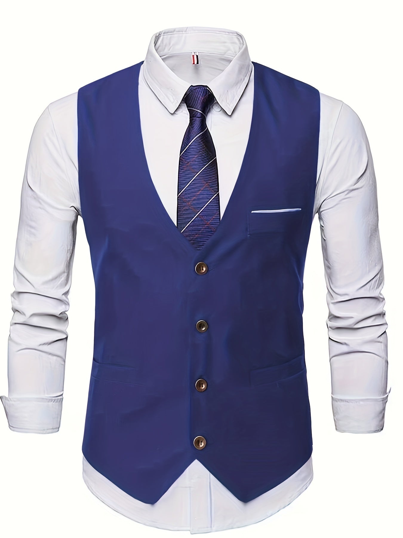 Gilet de Costume à Col en V, Style Rétro Décontracté pour Homme, Gilet Cintré Uni à Simple Boutonnage pour Tenue de Soirée