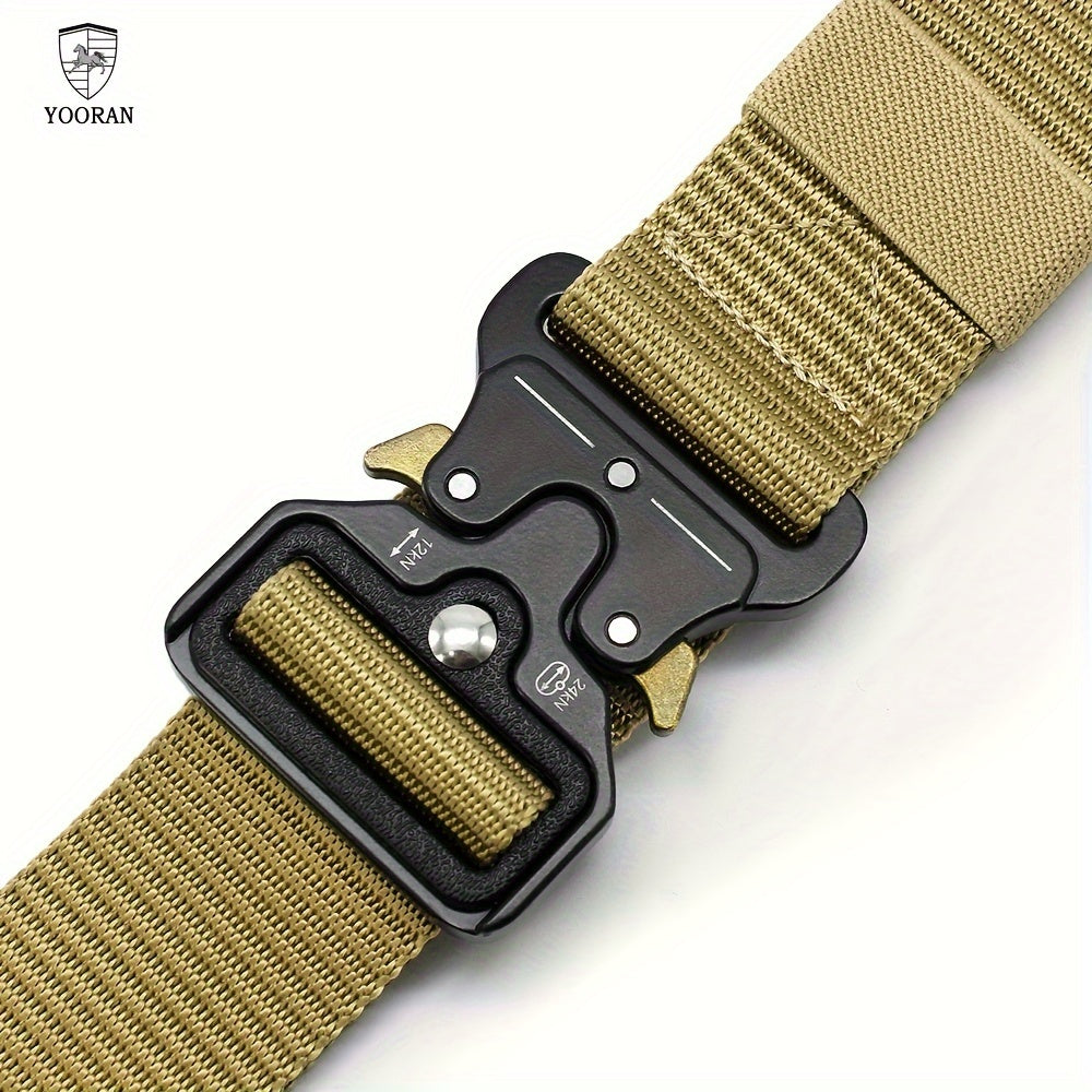 Ceinture Tactique en Nylon pour Hommes YOORAN - Style Militaire, Boucle Métallique à Dégagement Rapide et Boucle de Suspension, Ceinture Kaki Ajustable pour le Travail, la Randonnée & les Activités en Plein Air, Accessoire de Ceinture Tactique, YOORAN
