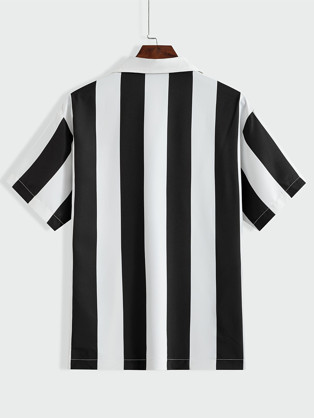 1pc Men'S Summer Casual Striped Button- Shirt - Short Sleeve, Regular Fit, Polyester Woven Fabric, Non-Stretch, Lapel Collar, Placket, for Daily & Outdoor Activities, Hiking, Weekend - Woven Fabric Weight 125g\u002Fm²