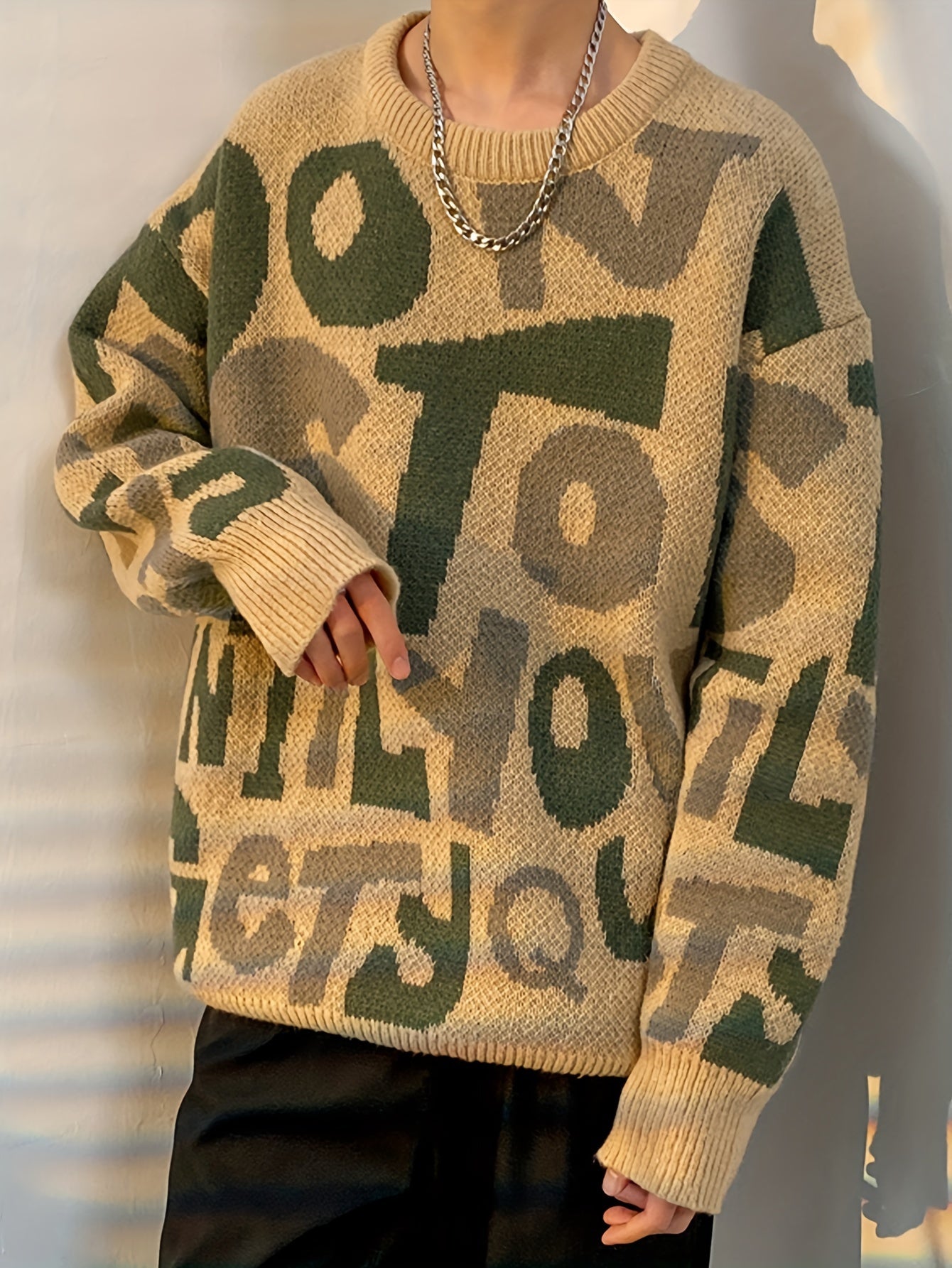 Pull en tricot à lettres imprimées pour hommes de grande taille, tendance printemps automne K-pop