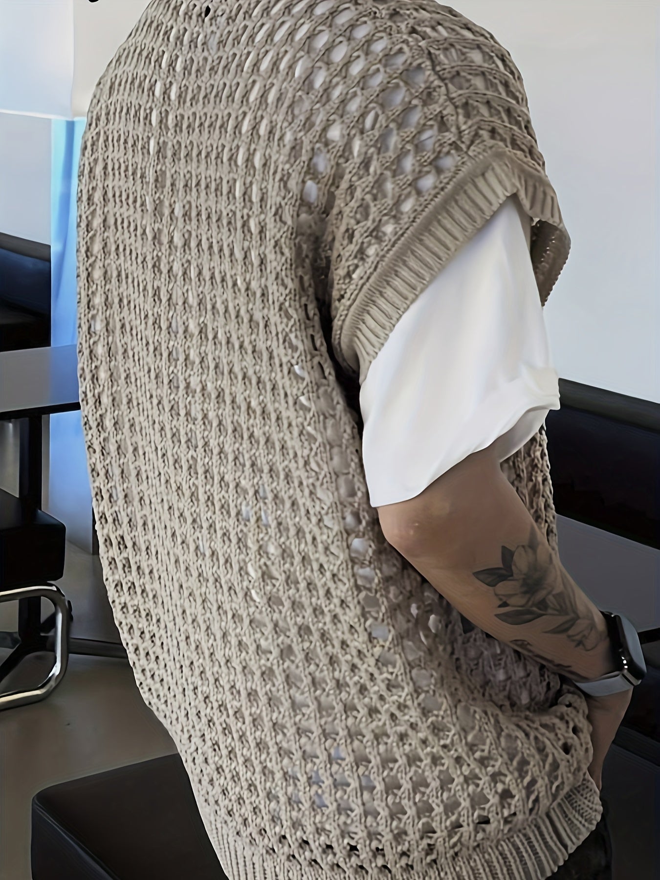 Débardeur homme en viscose ajourée, col rond sans manches - Couleur unie pour look décontracté, extérieur et streetwear - Printemps\u002FÉté\u002FAutomne