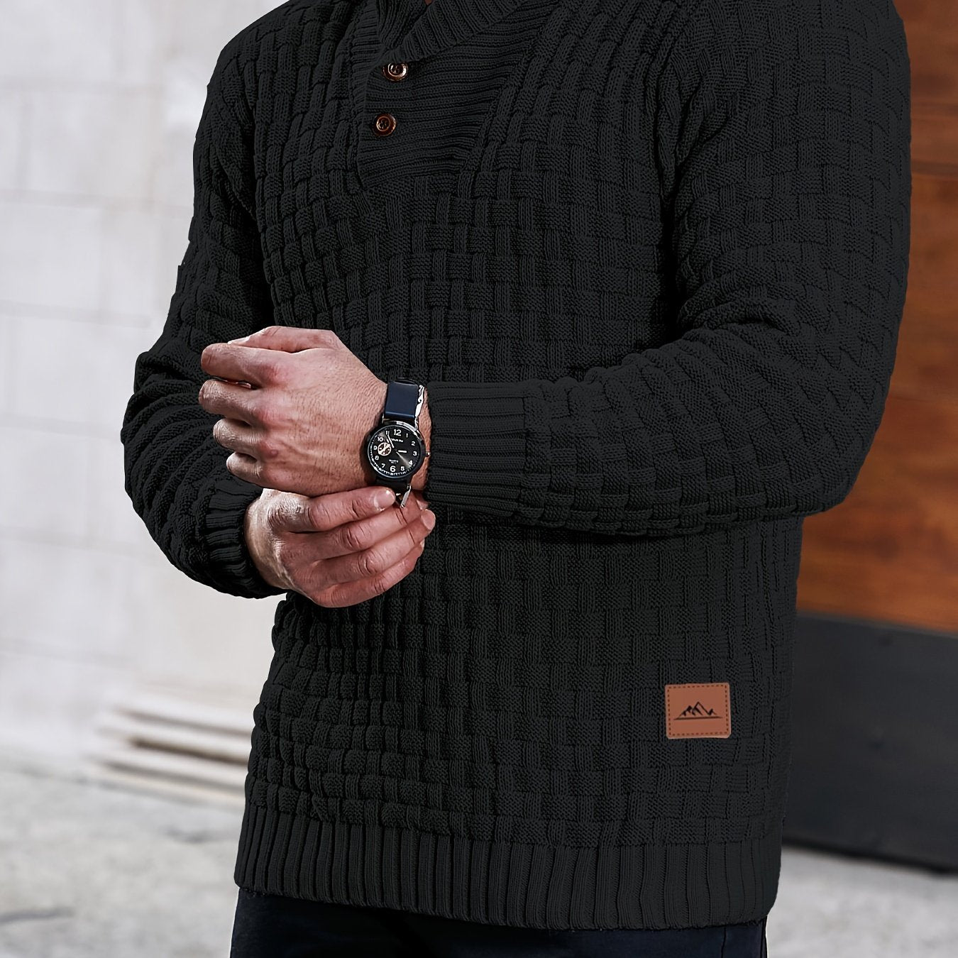 Pull col roulé uni en coton gaufré chaud pour homme d'affaires en déplacement