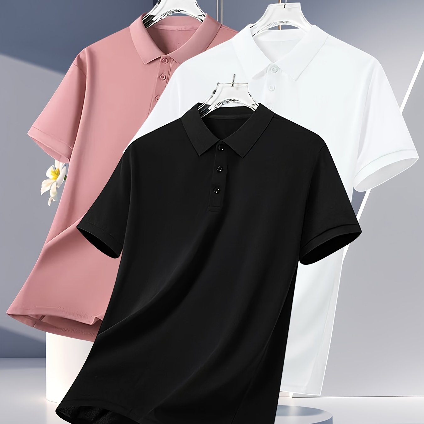 3pcs Men's Summer Shirts - Breathable Short Sleeve Casual & Business Casual Tops with Classic Collar, Loose Fit, Solid Color (Navy\u002FOlive\u002FBlack) - 2025 Trending Styles