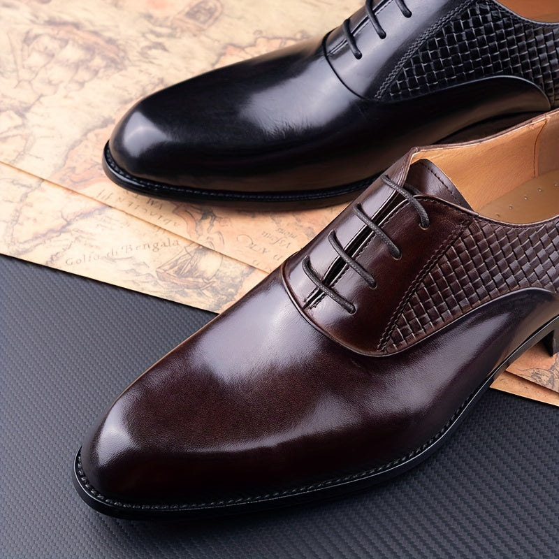 Men's Premium Leather Oxford Shoes - Versatile for Business & Casual Wear, Lace-Up with Rubber Sole, Perfect for Weddings & Parties