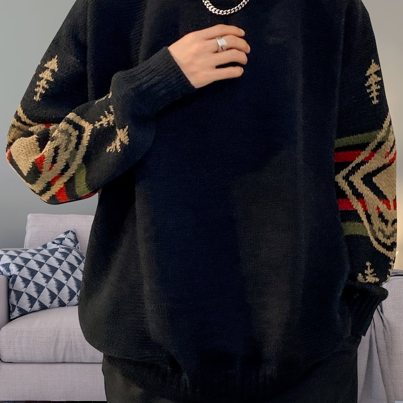 Pull YOUYUCHEN pour Hommes Grande Taille à Motif Géométrique en Tricot - Pull Décontracté Doux et Extensible, Coupe Relâchée avec Col Rond Manches Longues Confort Toutes Saisons, Matière Douce et Confortable, GRANDE TAILLE