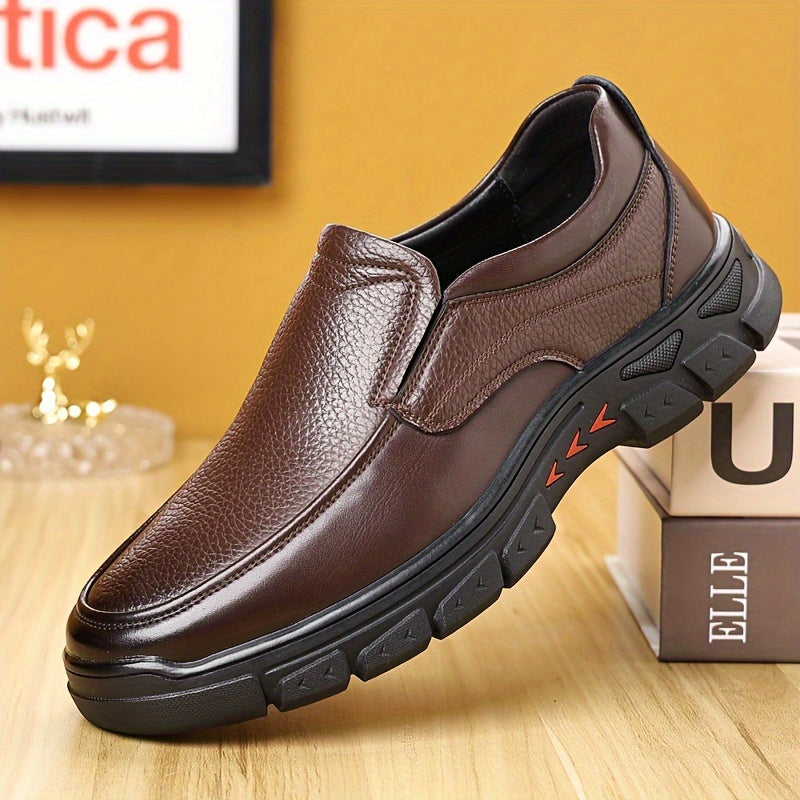 Genuine Leather Shoes Men's 2024 Spring Autumn New Casual Slip-on Genuine Leather Soft Sole Men's Casual Shoes Anti-slip Durable Work Shoes Trendy All-Season Dad Shoes