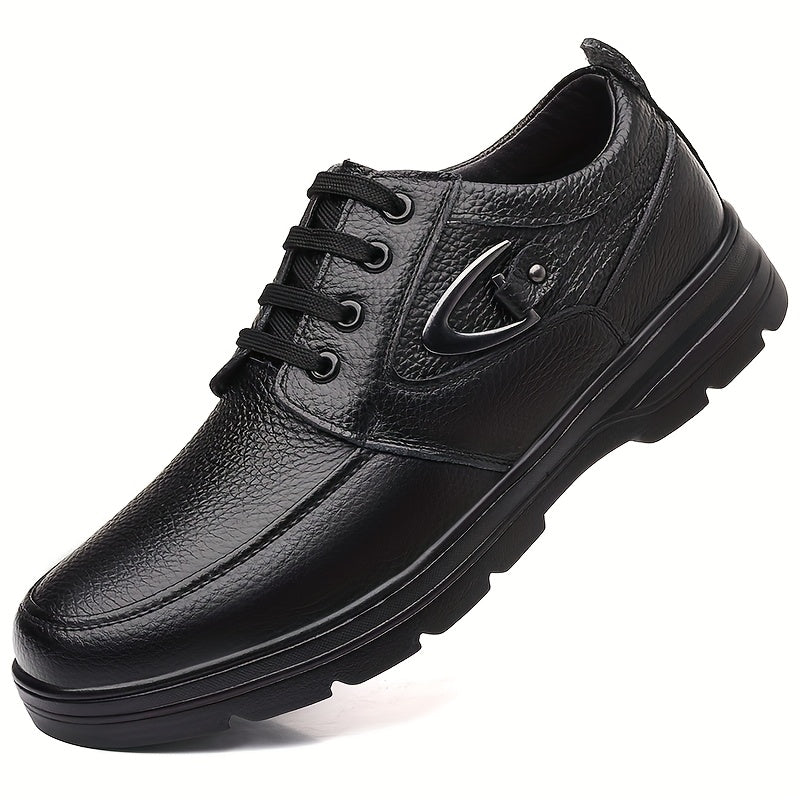 Men's New Spring Genuine Leather Shoes, Top Layer Cowhide Genuine Leather Breathable Business Casual Shoes Retro Trendy Soft Sole Anti-slip Lace-up Round Head Large Size Men's Shoes