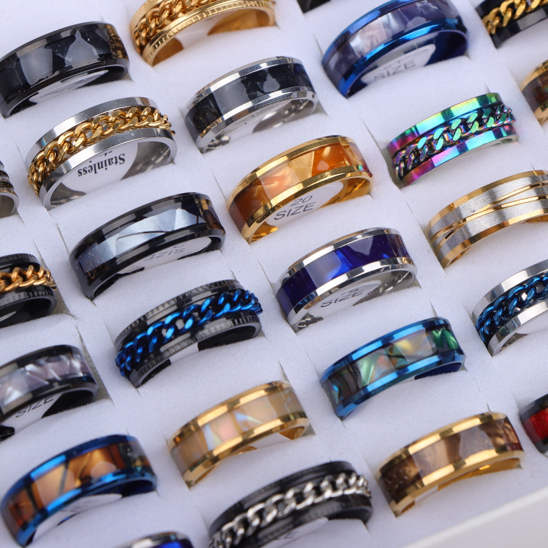 20\u002FPack Fashion Casual Trend Stainless Steel Men And Women Mixed Rings, Daily And Party Rings, Accessories, Jewelry Rings