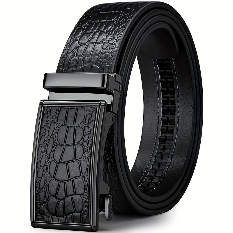 Ceinture en Cuir Véritable pour Homme WilliamPOLO avec Boucle Automatique, Ceinture Noire Ajustable pour Tenue Décontractée d'Affaires