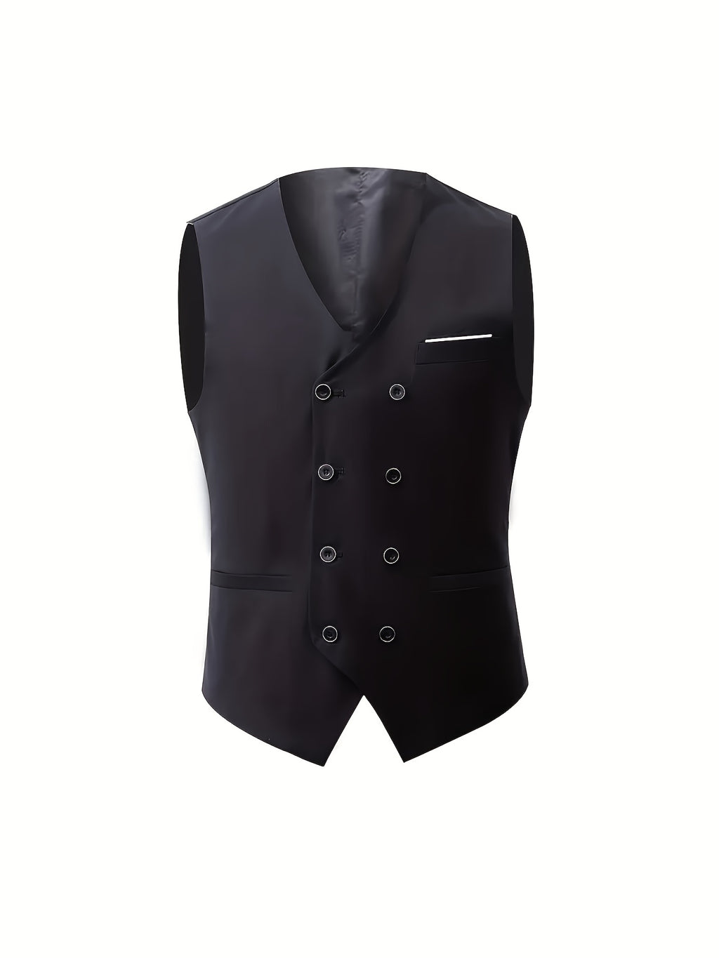 Gilet Sans Manches à Double Boutonnage pour Homme - Noir, Col en V, Léger et Élégant pour Affaires ou Occasions Formelles