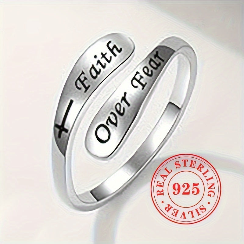 2g S925 Pure Silvery Engraved Adjustable Ring for Men and Women Religious Belief Jewelry